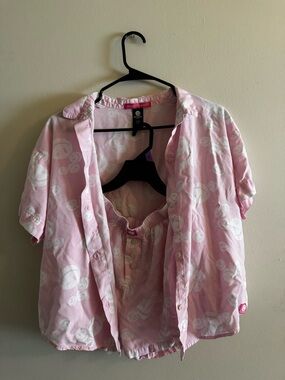 Joe Boxer Pink Smiley Face Button-Up & Short PJ Set